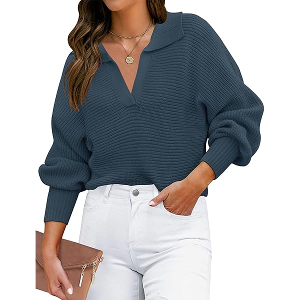 ZESICA Women's 2025 Fall Winter Sweaters Lapel V Neck Long